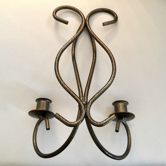 Wall Sconce โฆ Vintage Iron Two Arm Candlestick Holders - Picture 3 of 4